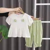 Traje de verano de manga corta para niñas Nuevo estilo princesa Ropa de moda de dos piezas de manga corta de verano para niños y bebés