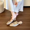 Sandálias Preguiçosas Estilo Francês de Salto Grosso, Sapatos Mule com Bico Fechado, Meia-Chinelo de Verão com Bico Quadrado para Uso Externo, Ultra-Macio