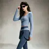 Conjunto de Yoga U-neck Colorblock para Mujer con Almohadillas en el Pecho Manga Larga Falso Dos Piezas Shorts Conjunto Deportivo Fitness Pilates