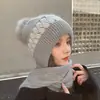Gorro y Bufanda Todo en Uno Invierno para Mujer Gorro Tejido a Mano Doble Capa Engrosado Cálido y Antihielo Gorro Tejido para Madres de Edad Media y Mayores