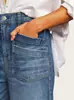Amazon Aliexpress Comercio Exterior Europeo y Americano Transfronterizo Lavado Elástico Cintura Media Rectos Vaqueros Retro Cepillados Pantalones de Media Pierna para Mujer
