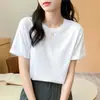 Camiseta de Manga Curta Feminina Verão Nova Feminina Rosa Solta Cor Sólida Versátil Algodão Confortável Alta Qualidade Meia-manga Top