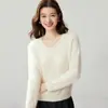 Suéter de cachemira 100% cepillada con cuello en V para mujer, corte holgado, color liso, cachemira suave cepillada, top base sin costuras para otoño e invierno