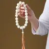 Pulsera de Bodhi Tara de Jade Blanco con Cuentas Redondas de Alto Pulido, Cuentas de Meditación, Colgante de Borla, para Sostener en la Mano para Hombres y Mujeres, Suministro para Transmisión en Vivo