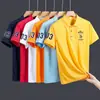 Camiseta de Manga Corta para Hombre con Cuello de Solapa Verano Negocios Color Sólido Juvenil Corte Ajustado Bordada Manga Corta Camiseta para Hombre Top