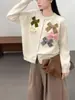 Elegante chaqueta suéter con lazo tridimensional, nuevo modelo otoño e invierno 2026, cárdigan de punto holgado de alta gama con cuello redondo para mujer
