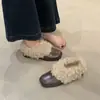 Sapatos Peludos de Bico Quadrado, Botas Curtas de Veludo Retrô, Sapatos Pequenos de Couro Mary Jane Quentes, Sapatos de Algodão, Sapatilhas de Salto Grosso para Mulheres