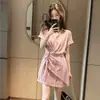 Vestido de Manga Corta a Rayas Estilo Francés para Mujer, Nuevo Diseño Verano 2026 con Pliegues, Cintura Irregular ceñida, Vestido Adelgazante