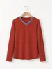 Ropa de mujer de talla grande para otoño 2026, cuello en V, alta elasticidad, bloques de color, adelgazante, casual, adecuada para ir al trabajo, conjunto de capa base cálida