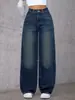 Comercio exterior transfronterizo artículos de liquidación europeos y americanos de Amazon jeans de mujer lavados estilo callejero con un diseño moderno y pierna ancha holgada
