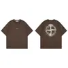 Camiseta Casual Solta de Manga Curta em Algodão Puro com Estampa de Pedra Transfronteiriça, Bússola, Pincel Fantasma e Folha de Prata para Homem