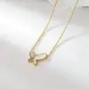 Nueva Moda Acero Inoxidable Collar Mujer Lujo Ligero Nicho Sentido del Diseño Temperamento Mariposa Madreperla Colgante Simple Cadena Clavícula
