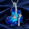 Collar de Corazón Azul Amoroso de Venta Caliente Transfronterizo con Incrustaciones de Cristal para Mujer, Accesorio de Colgante de Moda Europea y Americana, Regalo del Día de San Valentín
