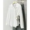 Camisa Versátil para Viajes de Hermana Gordita para Mujer Otoño Nuevo Estilo 200 Libras Estilo Básico Color Sólido Jacquard Manga Larga Camisa 1038