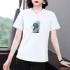 Camiseta de Manga Corta Estampada de Moda para Mujer, Corte Holgado, Adelgazante, Cubre Vientre, Top de Verano, Tallas Grandes, Camiseta de Hombro Normal