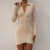 Vestido corto sexy ajustado elástico de manga larga con pliegues personalizados, ajustado a la cadera, de comercio exterior para mujer, transfronterizo, para fiesta, discoteca