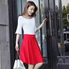 Ap07Falda Larga de Mujer Nueva Color Sólido Anti-Exposición Otoño e Invierno de Longitud Media Estilo Paraguas Forro Elástico de Cintura Alta 55cm