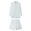 Comércio Exterior Verão Novo Estilo Europeu e Americano Moda Feminina Casual Solto Renda Cor Sólida Patchwork Conjunto de Camisa e Shorts