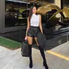 Shorts de couro femininos 2026 outono e inverno nova moda cintura alta emagrecedor preto couro PU casual shorts de boot