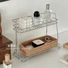 Prateleira de armazenamento de aço inoxidável estilo Ins, prateleira de armazenamento de camada dupla, simples para mesa, organizador de skincare, cosméticos e itens diversos