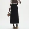 Saia Feminina de Tricô Lã Cinza Escuro, Nova Saia Lápis Casual Slim-Fit Outono-Inverno, Saia de Comprimento Médio