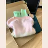 Suéter tejido con gradiente rosa-verde cepillado 100% lana de la marca kiss allow para mujer, se puede usar como prenda exterior o como top interior