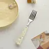 Cuchillo, Tenedor, Cuchara de Acero Inoxidable 304 Creativos, Mango de Cerámica para Queso, Cuchillo, Tenedor, Cuchara Estilo Occidental de Lujo Ligero, Cuchara de Postre, Lujo Ligero Retro