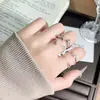 Anillo Abierto Apilable de Múltiples Piezas con Diamantes de Corte Marquésa y Circonitas, Estilo Minimalista Etéreo de Nicho para Mujer