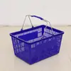 Canasta de plástico Haoteer blanca de fondo plano con mango de metal recubierto de goma, canasta de compras azul para uso en centros comerciales con mango cómodo