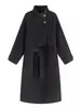 Casaco de Lã Dupla Face 100% Lã Virgem Cor Preto Dourado Frio 25 Novo Estilo de Inverno Casaco Longo de Lã com Gola Alta para Mulheres