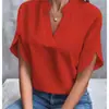 Camisa de Verão 2024 da Amazon com Decote em V para Mulheres, Cor Sólida, Casual, Versátil, Pulôver de Manga Curta Estilo Europeu e Americano