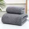 Juego de Toalla y Toalla de Baño Lisa de Coral Fleece con Diseño de Espiga de Trigo para Adultos, Engrosado, Absorbente, Tamaño Grande, Exportación Transfronteriza, Suave, Al por Mayor