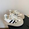 2025 Novo Estilo Pequeno Casual Sola Grossa Aumento de Altura Bico Largo Cadarço Sapatos de Treino Alemães Tênis Estilo Esportivo Retrô Coreano para Mulheres