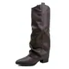Botas largas estilo páramo, botas negras de pierna recta para mujer, botas de montar puntiagudas hasta la rodilla, botas retro Maillard de tacón grueso