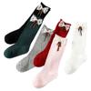 Calcetines para Niñas Calcetines de Algodón Clase A Primavera y Verano Calcetines Finos de Algodón Caña Media Calcetines con Lazo Malla Transpirable Color Sólido Calcetines de Princesa