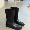 Versión de piel de oveja~Botas de media caña sin cordones con tacón grueso y punta redonda, estilo minimalista francés, nuevas botas de moda para otoño e invierno 2026, botas de jinete
