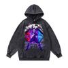 Sudadera con capucha Lavada Estilo Retro Americano Anime Hip-Hop Calle Alta Holgada Oversize Pesada 480g Chaqueta