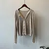 Cardigan de tricô listrado color block estilo coreano Beishan Tongshu para mulheres, jaqueta suéter fina versátil de gola redonda de outono P168