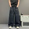 Calça Jeans Masculina de Cintura Dupla com Botões, Inspirada em Design de Rua, Cor Crua Vintage, Calça de Trabalho Wide Leg