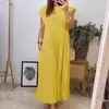 Vestido Nuevo de Primavera 2025 Transfronterizo Ropa de Mujer Europea y Americana Elegante y a la Moda Cuello Redondo Sin Mangas Plisado Vestido Largo