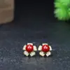 Aretes para Mujer con Incrustaciones de Arena Dorada Púrpura de Alto Contenido, Aretes de Cinabrio Natural del Conejo del Zodiaco, Aretes Elegantes al por Mayor
