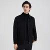 Abrigo de Lana Grueso y Cálido con Cremallera de Longitud Media para Hombre, Solapa, Doble Cara, Procesado y Personalizado para Otoño e Invierno