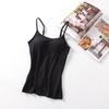 Top de tirantes modal con almohadilla para el pecho para mujer, copa tipo chaleco, una pieza, color sólido, cuello bajo, tirantes básicos