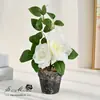 Ramo de Flores Artificiales Rosa Magnolia para Sala de Estar Mesa de Comedor, Arreglo de Flores Secas de Plástico, Flor de Mano, Decoración de Flores Falsas, Arte Floral