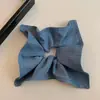 Lazo para el pelo estilo simple coreano, color liso, tela de mezclilla, pañuelo cuadrado, cuerda para el pelo, para mujer, estilo perezoso, para moño bajo