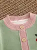 2026 Novo Cardigã de Tricô de Algodão Puro para Meninas Moda Primavera e Outono Cor Blocada Jaqueta Flor de Cerejeira Suéter Top Casual Estiloso