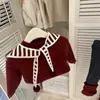 Suéter Vermelho Ankora Doce Xiaosi Ano Novo 2025 Outono e Inverno Camada de Xale Suéter Top Conjunto para Meninas