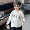 Camiseta Elegante de Primavera y Otoño para Niños 2026 Nueva Camiseta Base de Dibujos Animados Estilo Coreano para Niños, Top de Moda para Niños y Niños Pequeños
