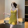 2026 Novo Vestido Curto com Decote Profundo em V e Alças com Babados Moda Costas Abertas Bodycon Curto Vestido Sexy para Boate