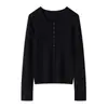 Cardigan de Malha Gola Redonda Liso de Lã Fina Manga Longa Feminino Bolso Costurado Caimento Solto - Coleção Primavera Outono 2026